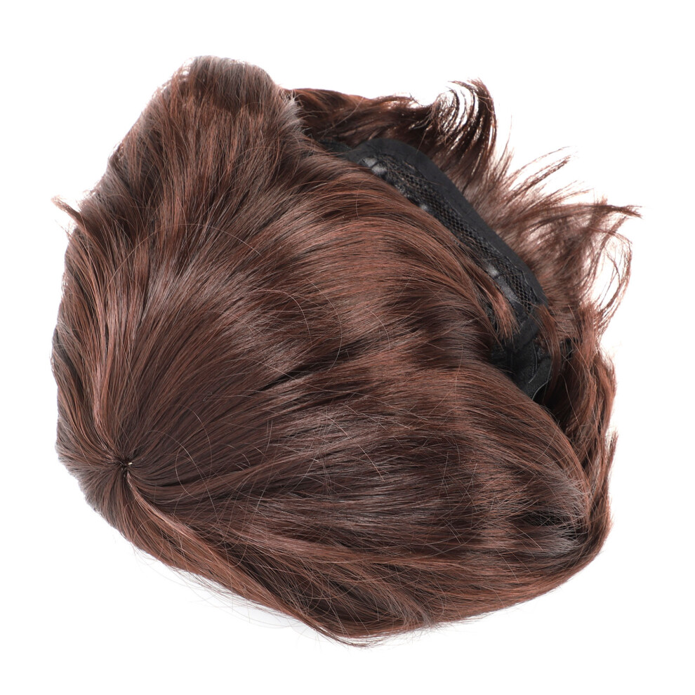 Men Wig Fashionable Synthetic Short Hair Toupee Breathable Men Hairpiece for Men Students Dark Brown