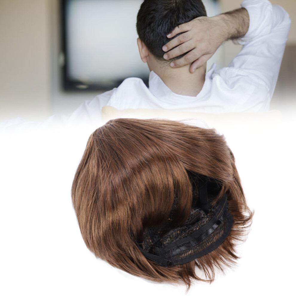 Men Wig Fashionable Synthetic Short Hair Toupee Breathable Men Hairpiece for Men Students Light Brown