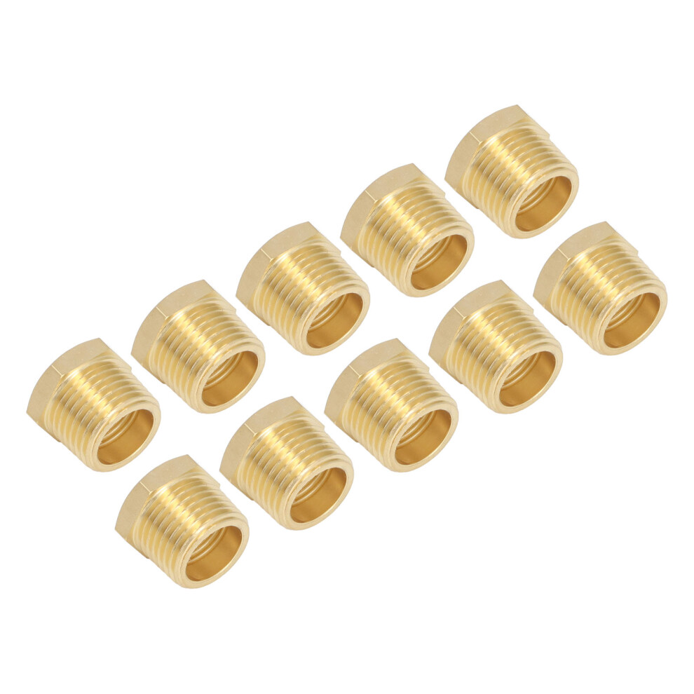 10 Pcs Brass Threaded Pipe Fitting 1/2 NPT Male X 3/8 NPT Female Adapter Hex Bushing for Water Oil Natural Gas