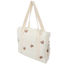 Große Kapazität Baumwolle Baby-Kinderwagen-Organizer Tasche Beigebraun Bär 30x12x36cm
