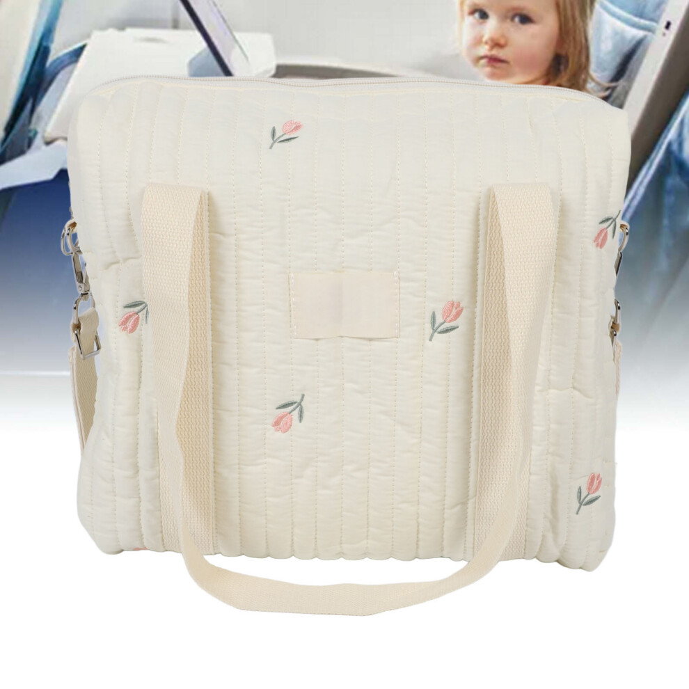 Baby Stroller Storage Bag Large Capacity Multifunctional Cotton Stroller Hanging Bag For Travel Shopping Flower Beige