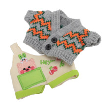 Plushie Doll Clothes Piggy Pattern Soft and Comfortable 20cm Plush Doll Outfit Coat Pants Grey and Orange