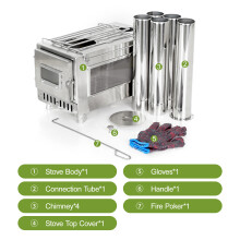 Camping Tent Stove Portable Wood Burning Stove with 5 Pipes for Camping Hiking Travel