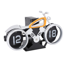 Mechanical Flip Clock Plastic PVC Battery Powered Desktop Motorcycle Clock for Bedroom Living Room Office Silver Orange