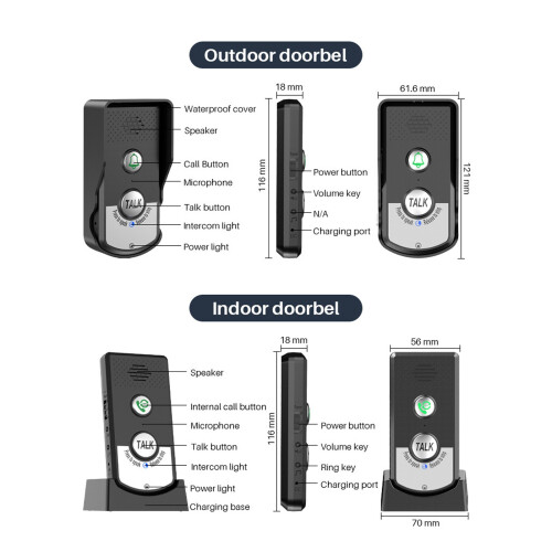 Wireless Intercom System IP54 Waterproof Dual Way Comm Voice Door Bell for Home Laboratory Office 1