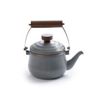 TEAPOT ENAMEL Barebones - Conception d'inspiration vintage - Rim en acier inoxydable cuit au four - FSC Handle de noix naturel certifie Kettle -