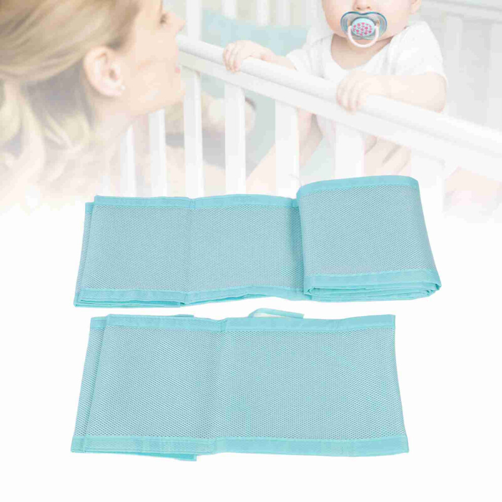 Baby Breathable Mesh Liner For Full Size Cribs Secure Safety Adjustable Height Baby Mesh Crib Bumper Sky Blue
