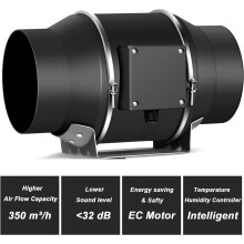 (black x1) Versatile 220V 100mm 4 - in - 1 Quiet Inline Extractor Fan - Perfect Ventilation Solution for Bathrooms and Hydroponics Systems