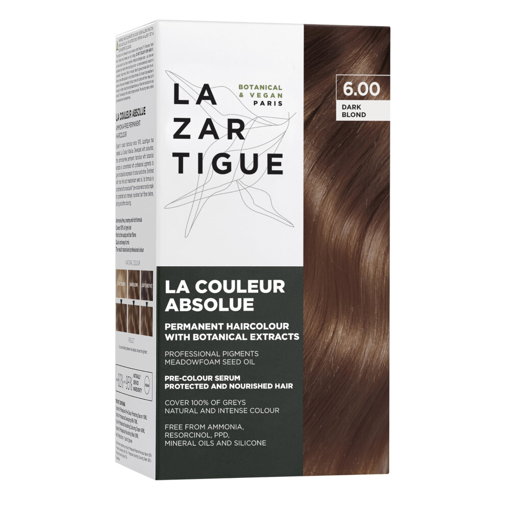 Lazartigue La Couleur Absolue 6.00 Dark Blond - Permanent Haircolour With Botanical Extracts - Nourishing Color And Shine - Free From Ammonia, Ppd, Re
