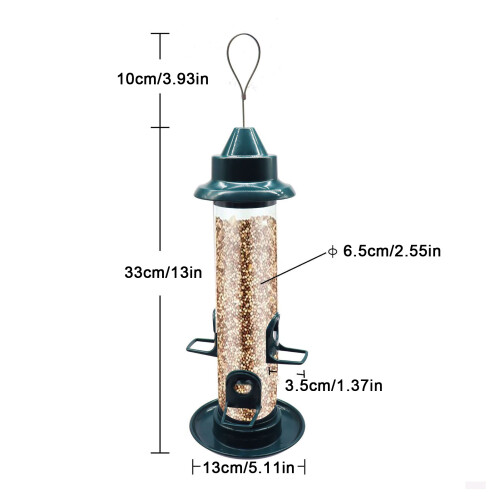 Hanging Bird Feeder Squirrel Proof Adjustable Hook Automatic Bird Feeder with 4 Perches for Outdoor Green 1