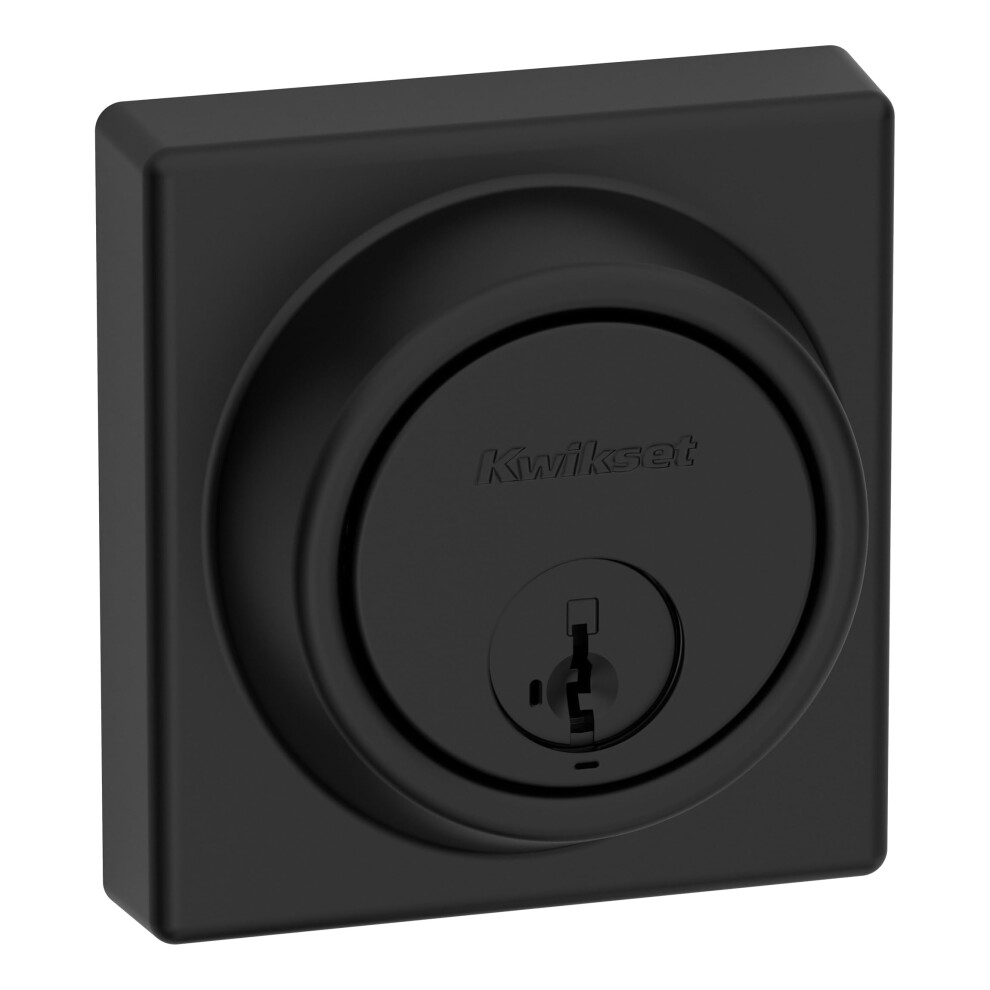 Photos - Door Lock Kwikset 817 Deadbolt Lock Matte Black Square Exterior Keyed Front Entry Door Pick Resistant SmartKey Rekey Security Single C