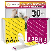 Summerbrite Bildaufhngungsstreifen, robust, XL, 15 Paar/30 Streifen, A+B, Haken- und Schlaufen-Bilderaufhnger, abnehmbare, beschdigungsfreie hnge