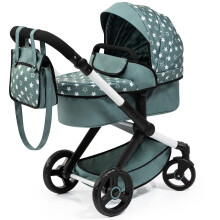 Bayer Design Puppenwagen Xeo: Sterne Gr?n & Wei? ? Passende Handtasche mit verstellbarem Griff f?r Puppen bis 50 cm, ab 3 Jahren