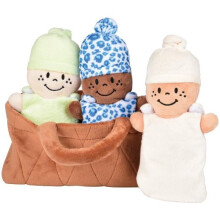 Panier de Bébés Créatifs avec 3 Poupées Peluche Douces de 9" pour Enfants, Jouets Sensory Multiculturels