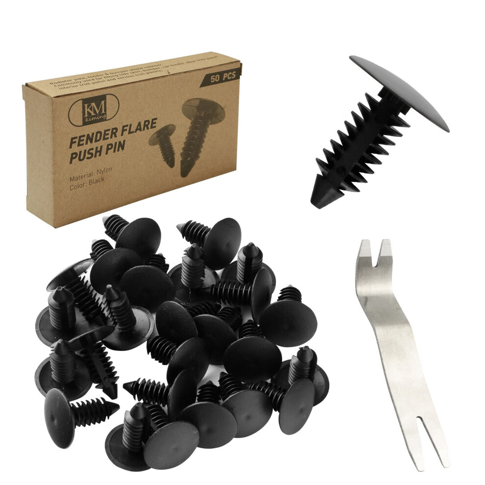 Kiming 50Pcs Plastic Rivets 64Mm Push Rivets Bumper Fastener Fender Rivets Clips Vehicle Push Clips Auto Body Retainer Clips Fasteners Remover Tool 605832700755