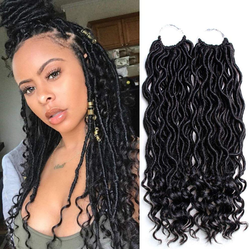 Ali Bling Unisex 6Pcs/Lot Goddess Locs Crochet Hair 14 Inch Wavy Curly Faux Locs Crochet Braids Goddess Braids Crochet Hair Goddess Curly Faux Locs Crochet Hair Curly