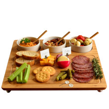 Picnic na Ascot Bamboo Cheese Board/talerz wegla - zawiera 3 ceramiczne miski z bambusowymi lyzkami i markerami sera -13 """" x 13 """" - zaprojektow