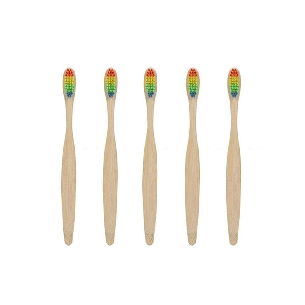 (5Pack) Personal Care Eco Friendly Bamboo Toothbrushes With Rainbow Bristles Oral-image-OPC-PDJ6VVD-NEW