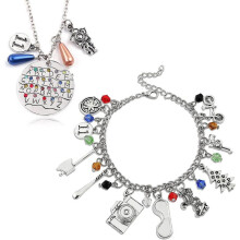 ZHUOXING 2PC Stranger Things Charm Bracelet Necklace and keychain Set Best Things for Kids Girls Teens Women Men for Collection Halloween Cosplay Gift