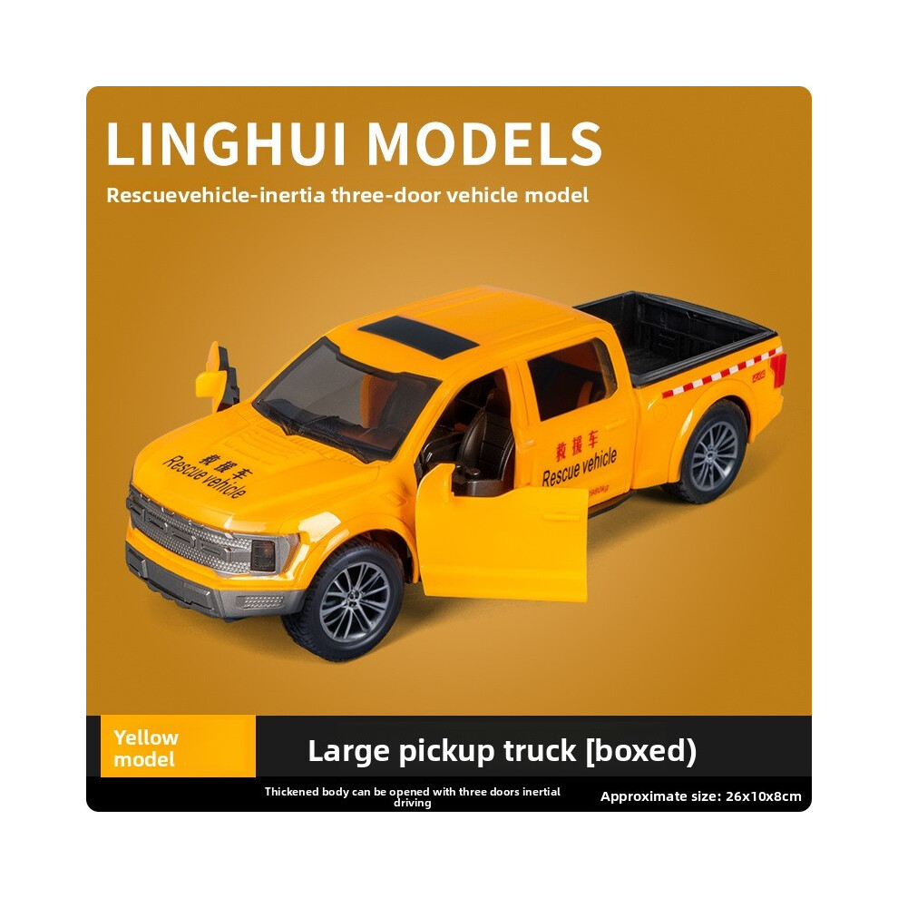 (Yellow Truck) Simulation Inertia Children Pickup Truck Model With Flashing Light And Open Door-image-OPC-PHQB65M-NEW