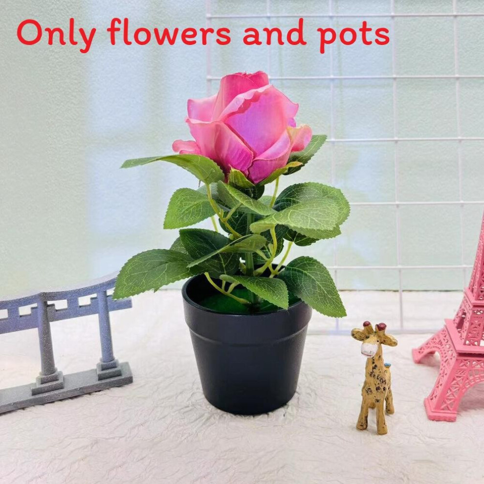 (Crimson) Rosa Rugosa Artificial Potted Plant With Plastic For Room Decoration Living-image-OPC-PHQB67R-NEW