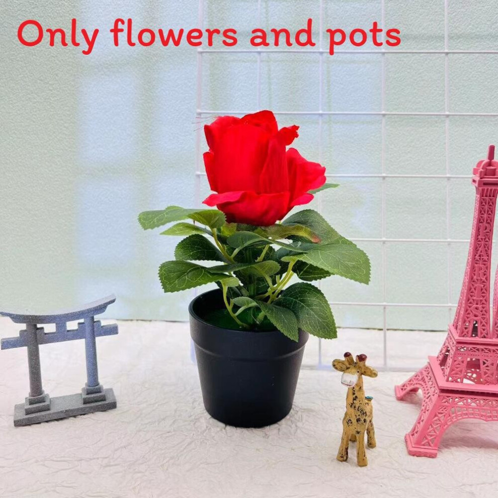 (Red) Rosa Rugosa Artificial Potted Plant With Plastic For Room Decoration Living-image-OPC-PHQB67P-NEW