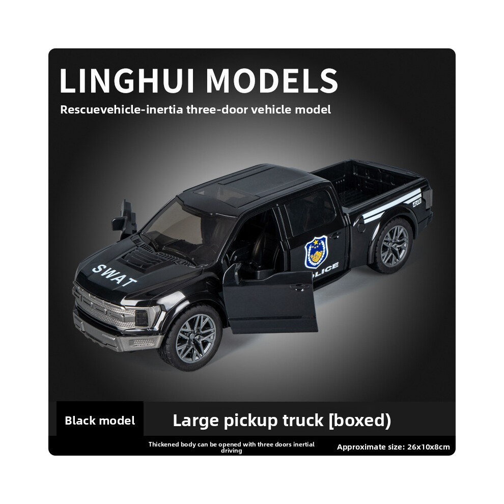 (Black Truck) Simulation Children Inertia Pickup Truck Model With Flashing Light And Door Open-image-OPC-PHQB6MB-NEW