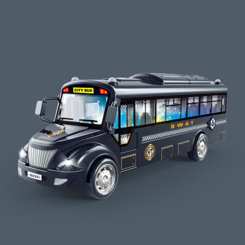 (Black) Plastic Public Bus Playset With Sound And Light Function Model Kids Simulation