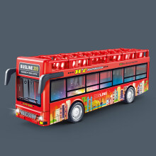 (Red) Sightseeing Bus Plastic With Sound And Light Functions Children Toy Inertia