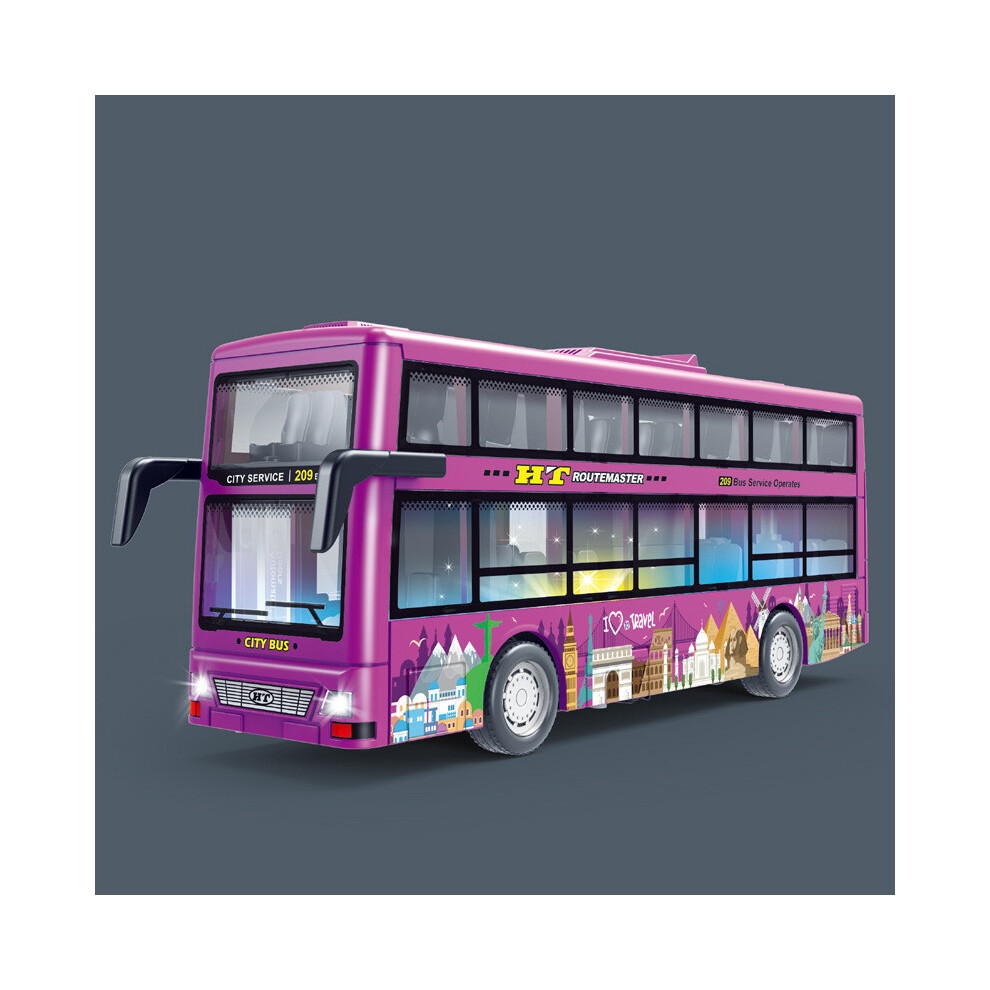 (Purple) Decker Bus Double With Door Opening Inertia Toy With Lighting Function And Sound Purple