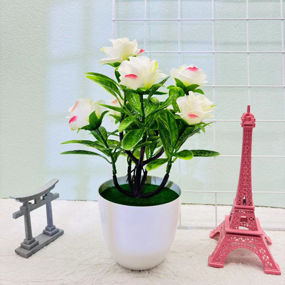 (White) Artificial Ornament Rose Green Potted Plant Bonsai For Home Or Wedding Venue-image-OPC-PHQBDHG-NEW