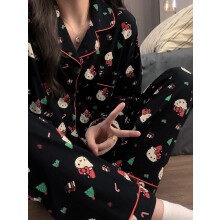 (L) 2Pcs/Set Christmas Hello Kitty Pajama Set Anime Cute Woman's Home Wear Cartoon Casual Pajamas Couple Sleep Clothing Loungewear