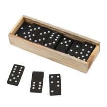 (As show, One size) Traditional Domino game - 28 pieces plus Wooden box and sliding lid Child And Adults color Black