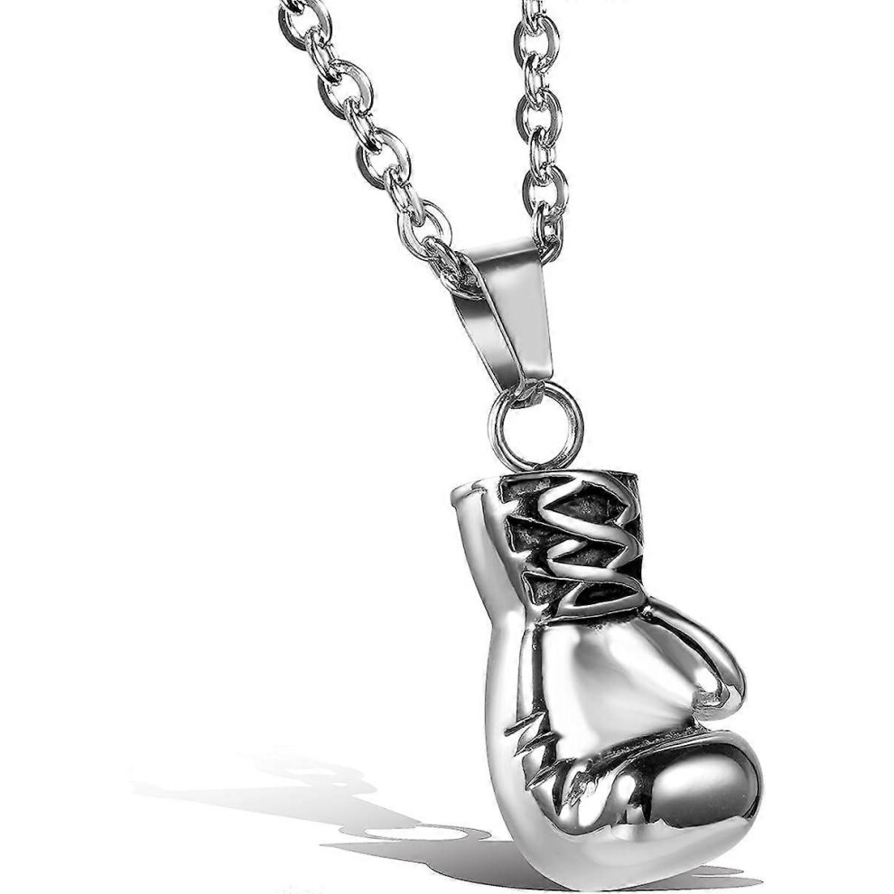 (As Show, One Size) Pendant Necklace Men Women Fancy Pendant Boxing Glove Polishing Cool Rock Punk Biker Color Stainless Steel With Gift Bag/Fa Silver