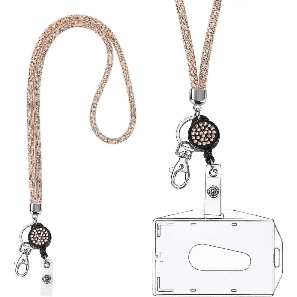 (As show, One size) Crystal Necklace Lanyard, Bling Keychain Transparent Badge Holder with Retractable Crystal Lanyard and ID Card Holder, for Busines