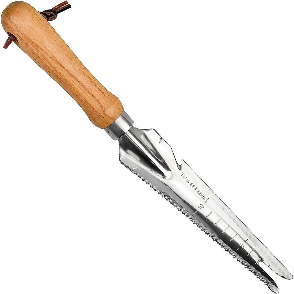 (As show, One size) 33.5cmx3cm Stainless Steel Weeding Gouge Tool with Wooden Handle, Manual Weeder for Garden Weeding
