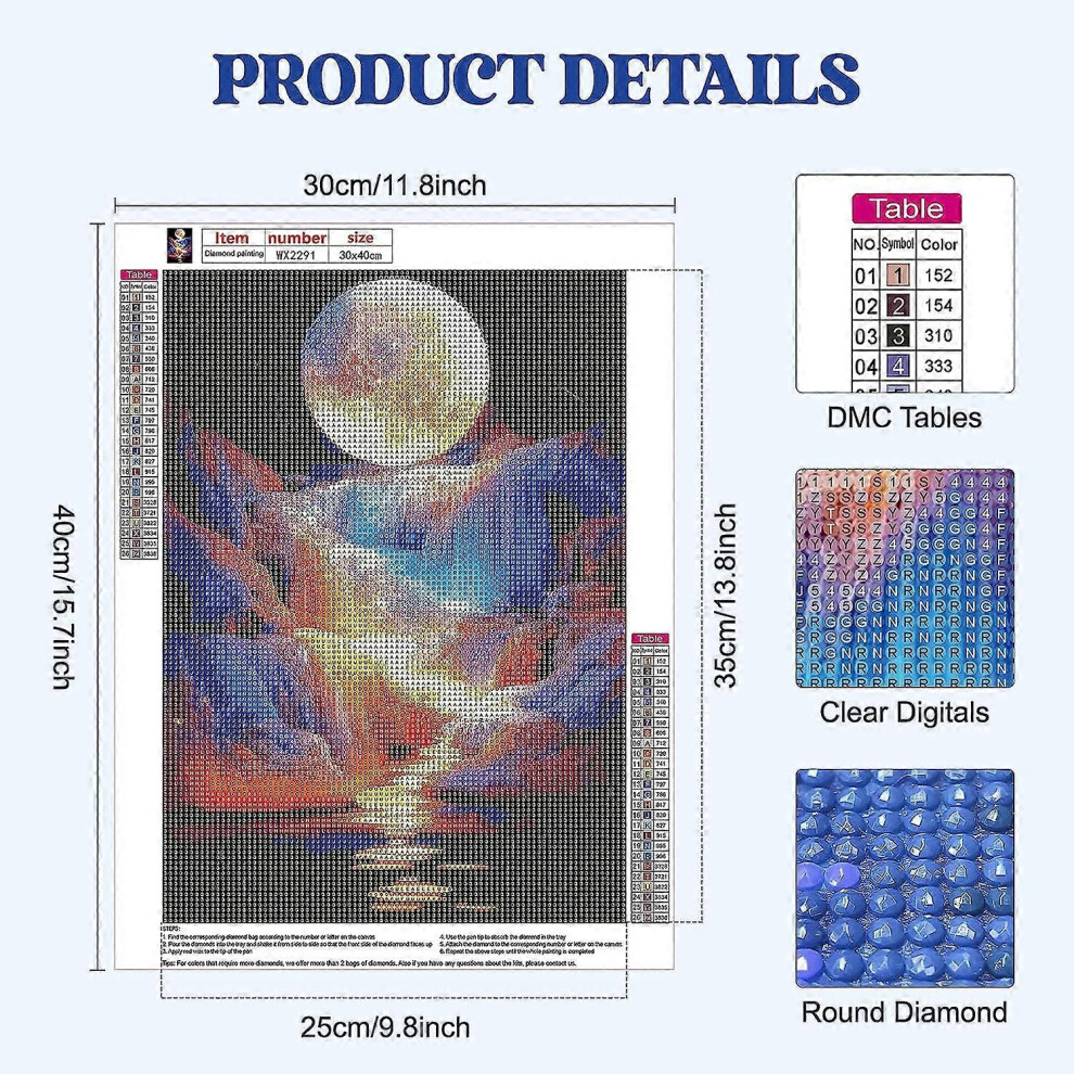 (As show, One size) Moon Full 5D Diamond Painting,Diamond Painting Landscapes Diamond Painting Dot,DIY Diamond Painting Landscapes Kit for Adult,Wall