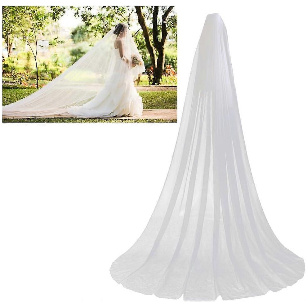 (As Show, One Size) 3M Long Tulle Wedding Veil With Comb (White) White