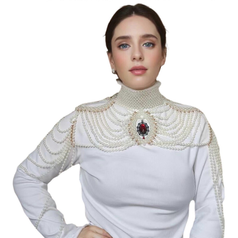 (As Show, One Size) Elegant Pearls And Tassels Shoulder Chain Necklace For Weddings Parties And Special Occasions For Stylish Women 7683012664175