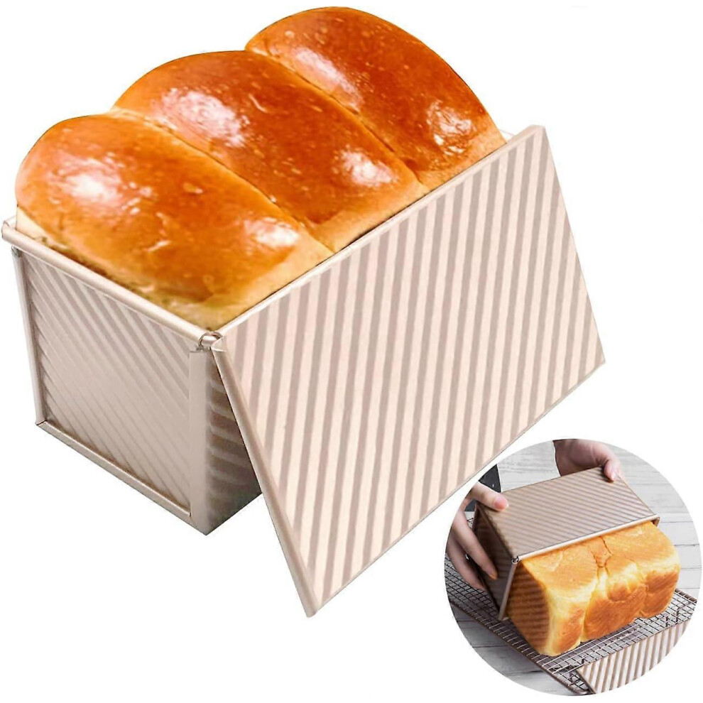 (As show, One size) Loaf Pan with Lid Toast Pan Rectangular Bread Toast Cake Baking Pastry Maker Molds Non-Stick Corrugated Sandwich Loaf Box for Baking Cake and Toast Ma
