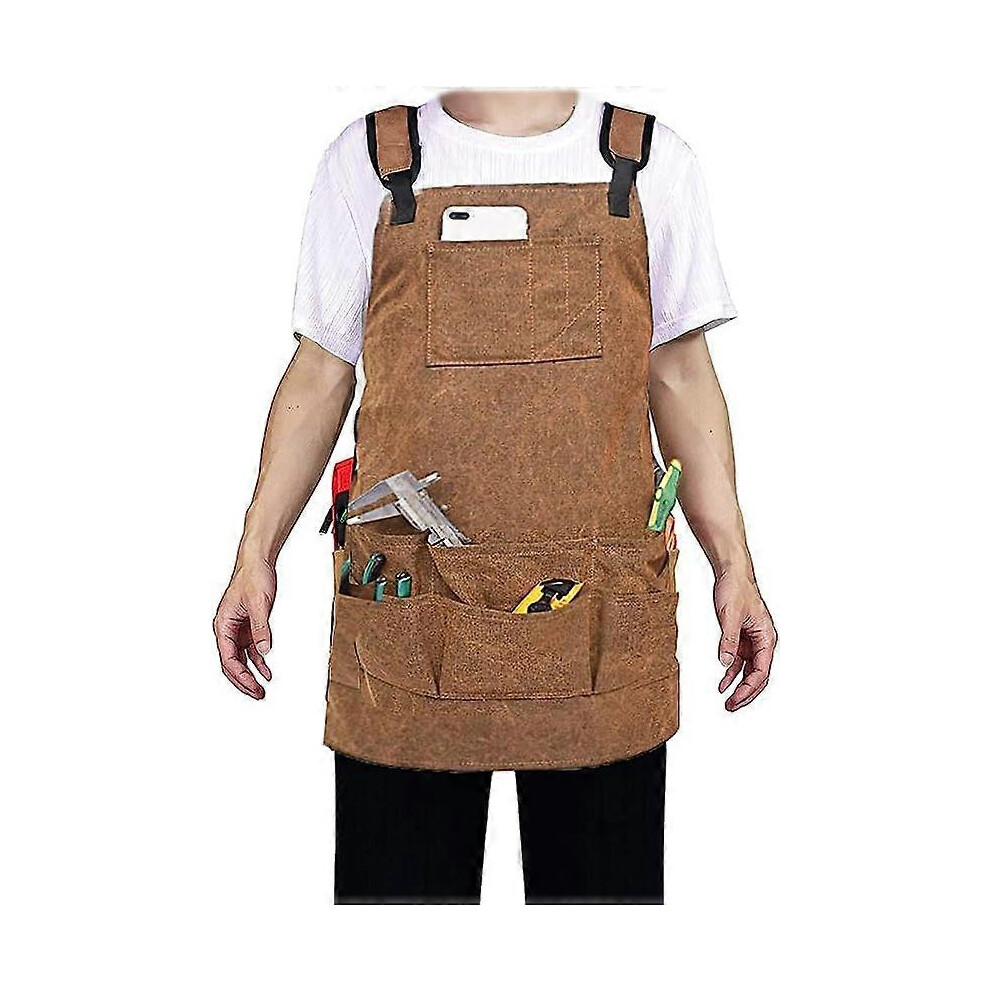(As show, One size) Woodworking Aprons with 9 Tool Pockets Durable Canvas Padded Shoulder Straps Adjustable Waist