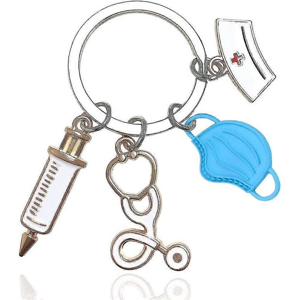 (As show, One size) Nurse Keychain with Syringe Cap and Stethoscope,Creative Female Keychain, Gift for Friends or Medical Nurses