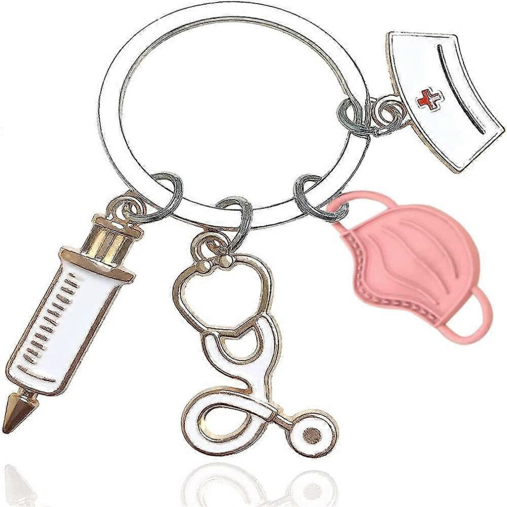 (As show, One size) Pink Nurse Keychain with Syringe Shield and Stethoscope, Creative Key Ring for Women, Gift for Friend or Medical Nurse