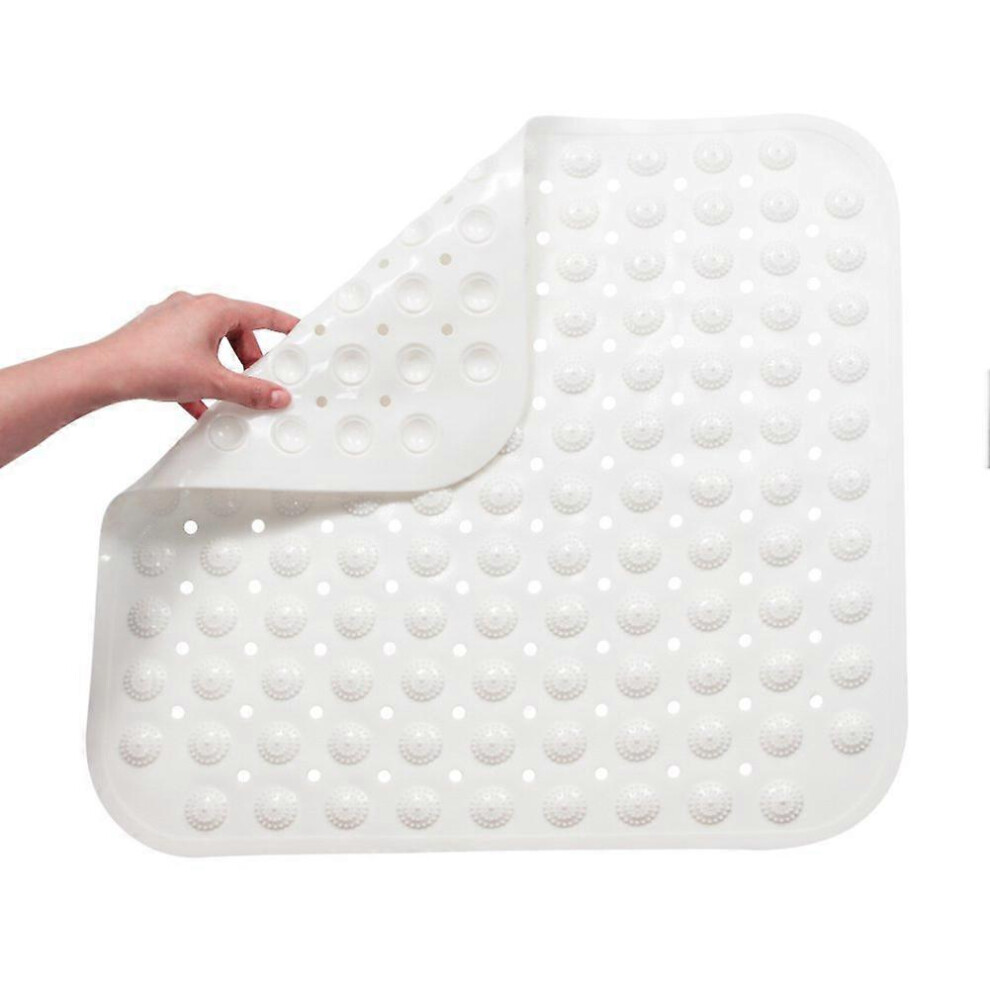 (As Show, One Size) 48*48Cm Anti-Slip Bath Mat,Square Shape Mildew Resistant Shower Mat Pvc Bathtub Mat With Suction Cups,Antibacterial Durable White