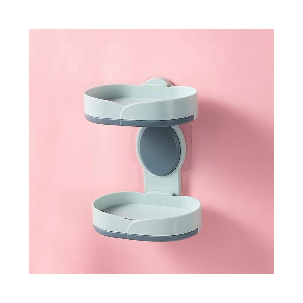 (As Show, One Size) Soap Box Creative Rotating Double-Layer Soap Box With Tray Design At The Bottom Of The Non-Perforated Soap Storage Rack For H Blue