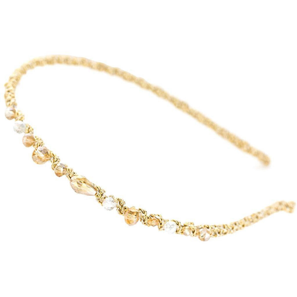 (Champagne, One Size) Women Girls Korean Style Luxury Glitter For Rhinestone Headband Contrast Colored Champagne 7683012676963