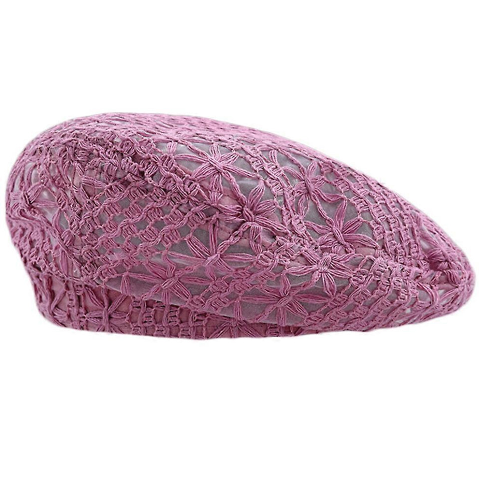 (Purple, One Size) Soft Lightweight Crochet Beret For Women Solid Color Beret Hat Slouchy Beanie Fashion For Head Accessory Purple 7683012640414
