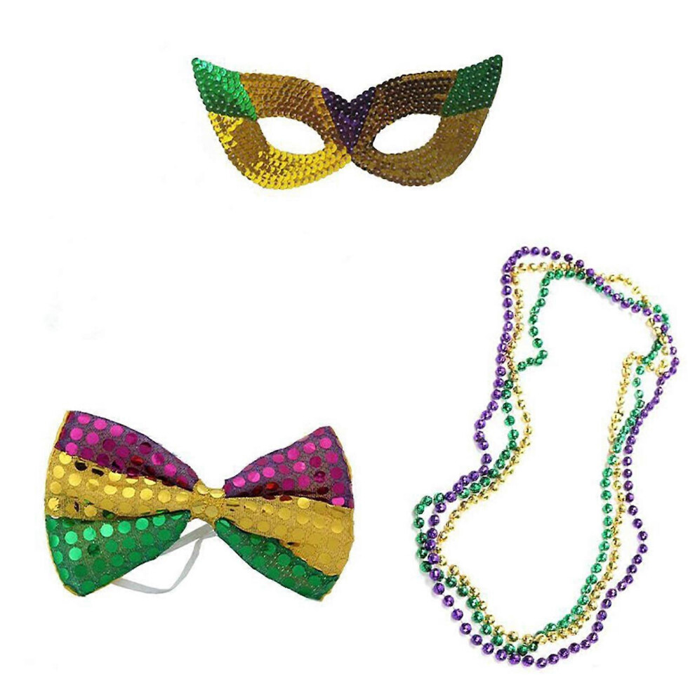 ( 21Mdset133, One Size) Disco Ball Accessories Costume For Women Men Unisex Hat Masquerade Mask Sequins Bowtie Necklace Set Halloween Party 7683012676802