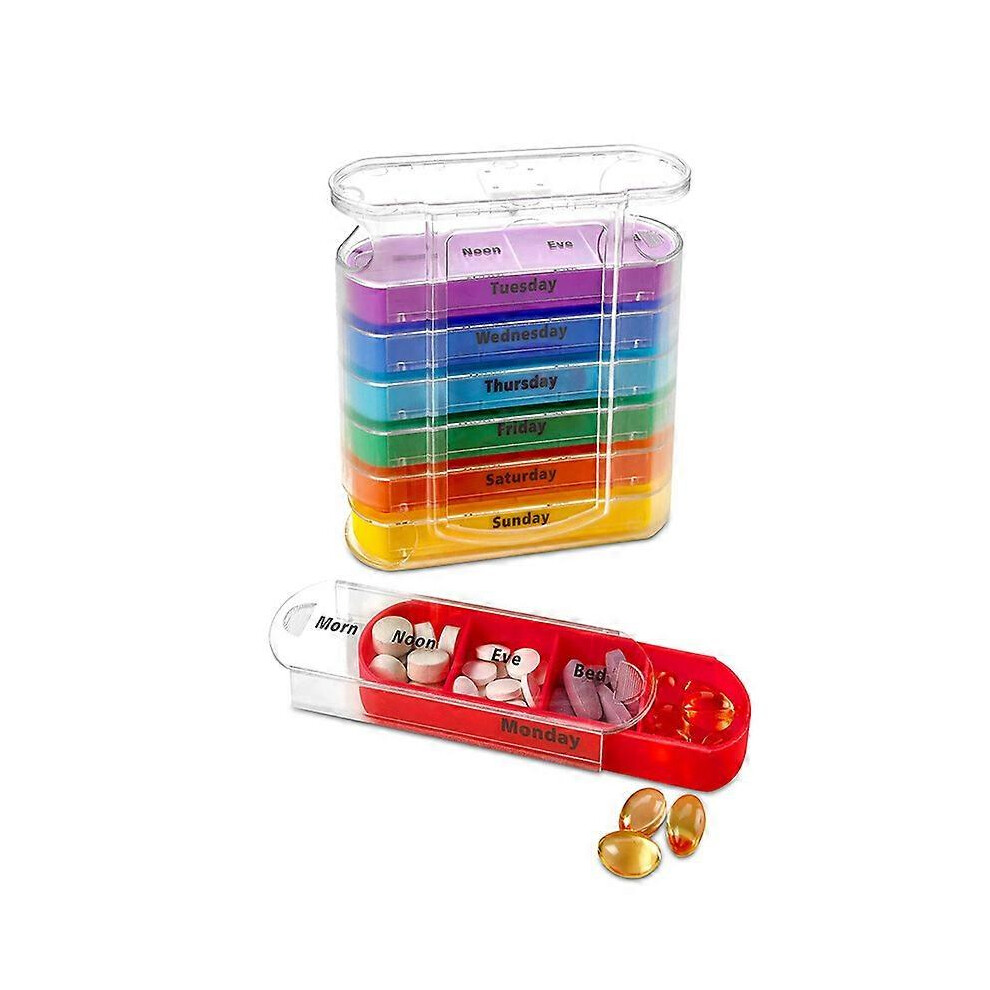(As show, One size) Weekly Pill Dispenser, Twice a Day, 1 Dispenser with AM/PM Storage Compartments