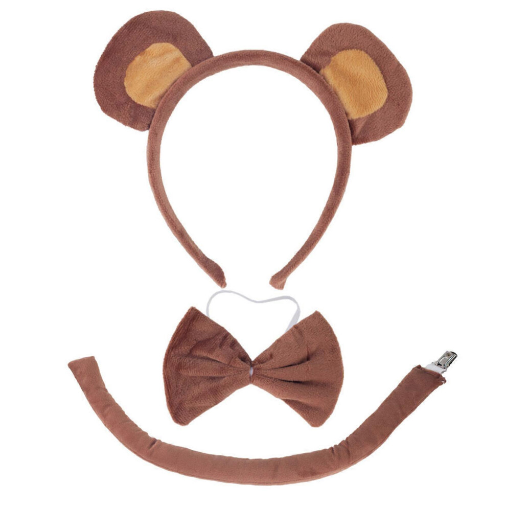 (3 Pieces Set, One Size) 1/3/4Pcs Bear Costume Accessories Set -Bear Ears Headband,Bowtie,Tail,Tutu Accessories Kit For Bear Costume For Toddlers 7683012690273